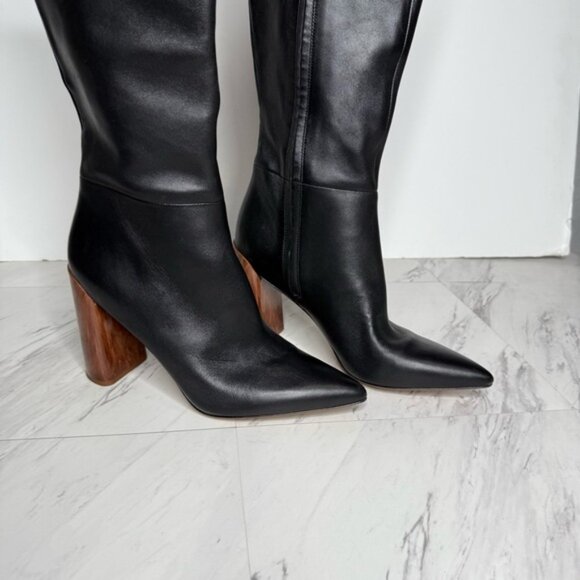 Vince Pilar Pointy Toe Black Leather Heeled Tall Boot 10M - Picture 10 of 16